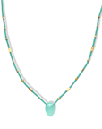 Turquoise Seed Beaded Necklace with Center Faceted Aqua Colored Chalcedony Bead Pendant - Peridot Fine Jewelry - Debbie Fisher