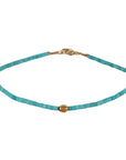 Turquoise Tube Beaded Bracelet with 18K Carved Sphere Bead - Peridot Fine Jewelry - Margaret Solow Jewelry