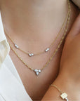 Two - Tone "Poppy" Three Diamond Cluster Pendant Necklace - Peridot Fine Jewelry - Jade Trau