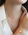 Two - Tone "Posey" Three Diamond Cluster Station Necklace - Peridot Fine Jewelry - Jade Trau