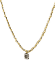 Vermeil Chain & Grey Silk Yarn Hand-Braided Necklace with Fixed Oval Oxidized Sterling Silver & Pave Diamond Charm - Peridot Fine Jewelry - Marie Laure Chamorel