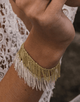 Vermeil Chain & Grey Silk Yarn Woven "Fringe" Bracelet - Peridot Fine Jewelry - Marie Laure Chamorel