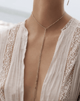 Vermeil Chain Woven Tie Lariat Necklace with End Chain Tassels & Polki Diamond Rondelle Beads - Peridot Fine Jewelry - Marie Laure Chamorel