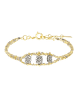 Vermeil & Grey Silk Woven Bracelet Featuring Open Center Section with Three Oval Oxidized Sterling Silver & Pave Diamond Charms - Peridot Fine Jewelry - Marie Laure Chamorel