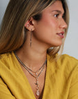 Vermeil Heavy Rectangular Link Chain & Grey Silk Woven Necklace with Engraved Rock Crystal Medallion Pendant - Peridot Fine Jewelry - Marie Laure Chamorel