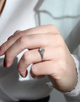 Vintage Platinum Ring with Oval Cushion - Cut Diamond - Peridot Fine Jewelry - Vintage Collection