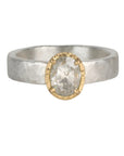 Wide Sterling Silver & 18K Oval Icy Grey Diamond Ring - Peridot Fine Jewelry - Yasuko Azuma