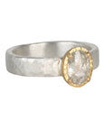 Wide Sterling Silver & 18K Oval Icy Grey Diamond Ring - Peridot Fine Jewelry - Yasuko Azuma