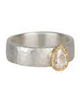 Wide Sterling Silver & 18K Pear - Shaped Icy Grey Diamond Ring - Peridot Fine Jewelry - Yasuko Azuma