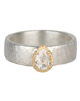 Wide Sterling Silver & 18K Pear - Shaped Icy Grey Diamond Ring - Peridot Fine Jewelry - Yasuko Azuma