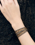 Woven Antique Gold Brass & Golden Lurex Ribbon Double Wrap Bracelet - Peridot Fine Jewelry - Marie Laure Chamorel