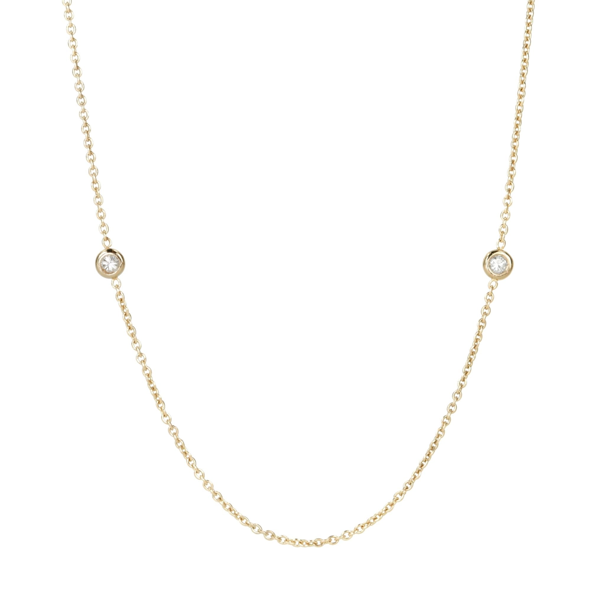 10K Gold Chain with Six Diamonds - 32" Length - Peridot Fine Jewelry - Zahava