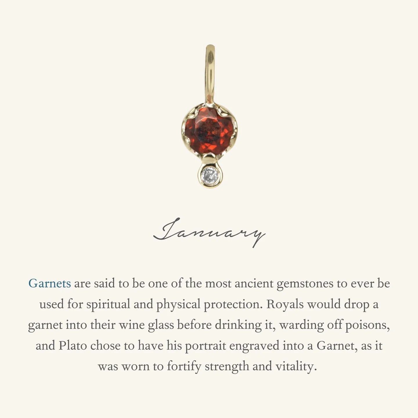 10K Gold Garnet Birthstone Charm with Diamond Drop - Peridot Fine Jewelry - Zahava
