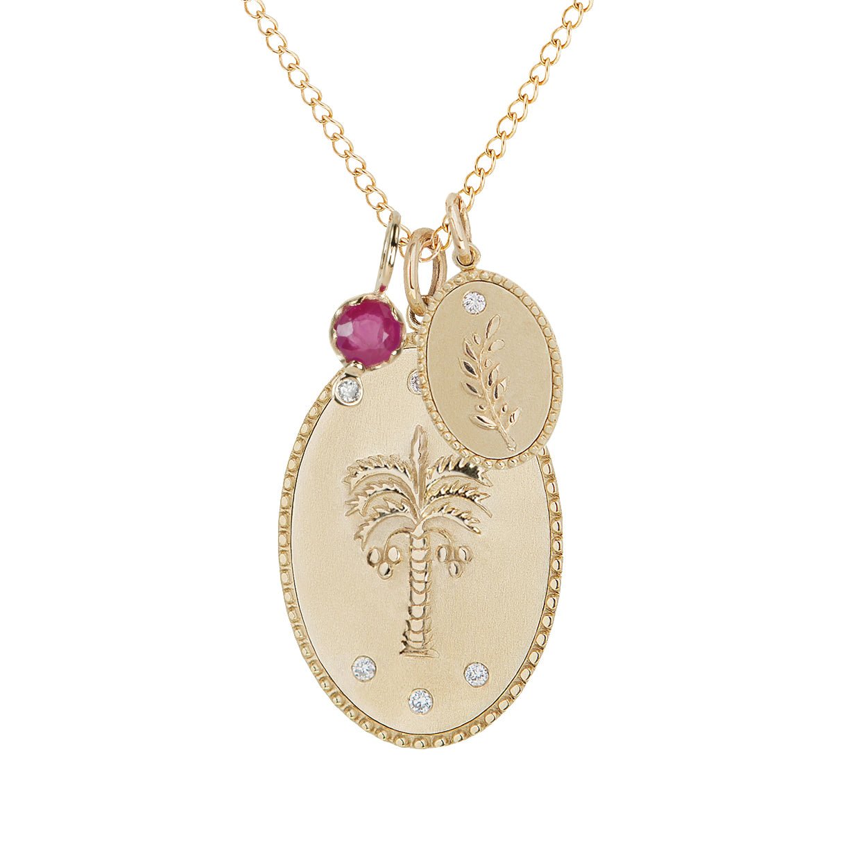 10K Gold Large "Date Palm" Necklace with Diamond Detail - Peridot Fine Jewelry - Zahava