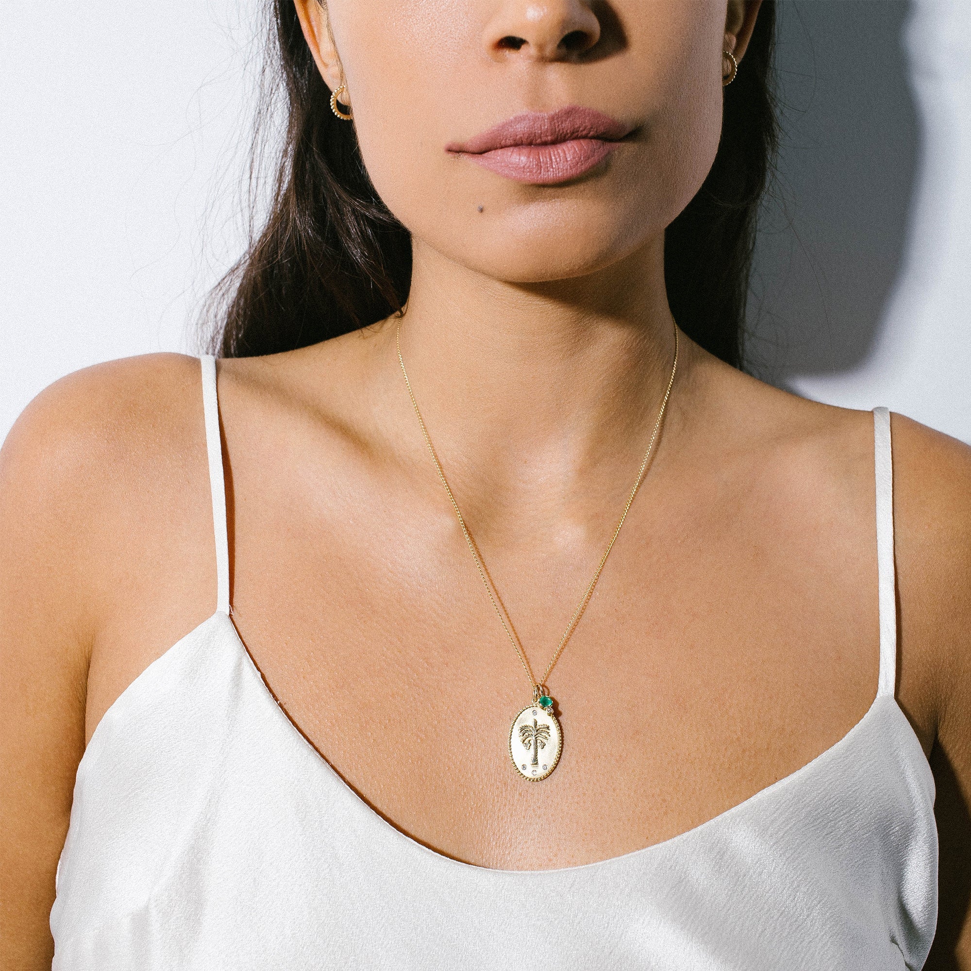 10K Gold Large "Date Palm" Necklace with Diamond Detail - Peridot Fine Jewelry - Zahava