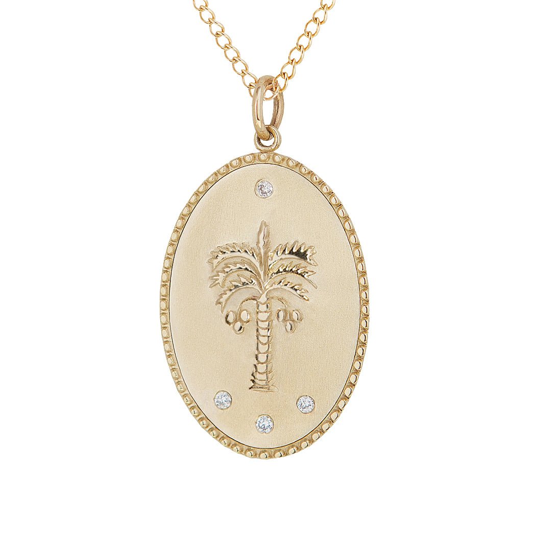 10K Gold Large "Date Palm" Necklace with Diamond Detail - Peridot Fine Jewelry - Zahava