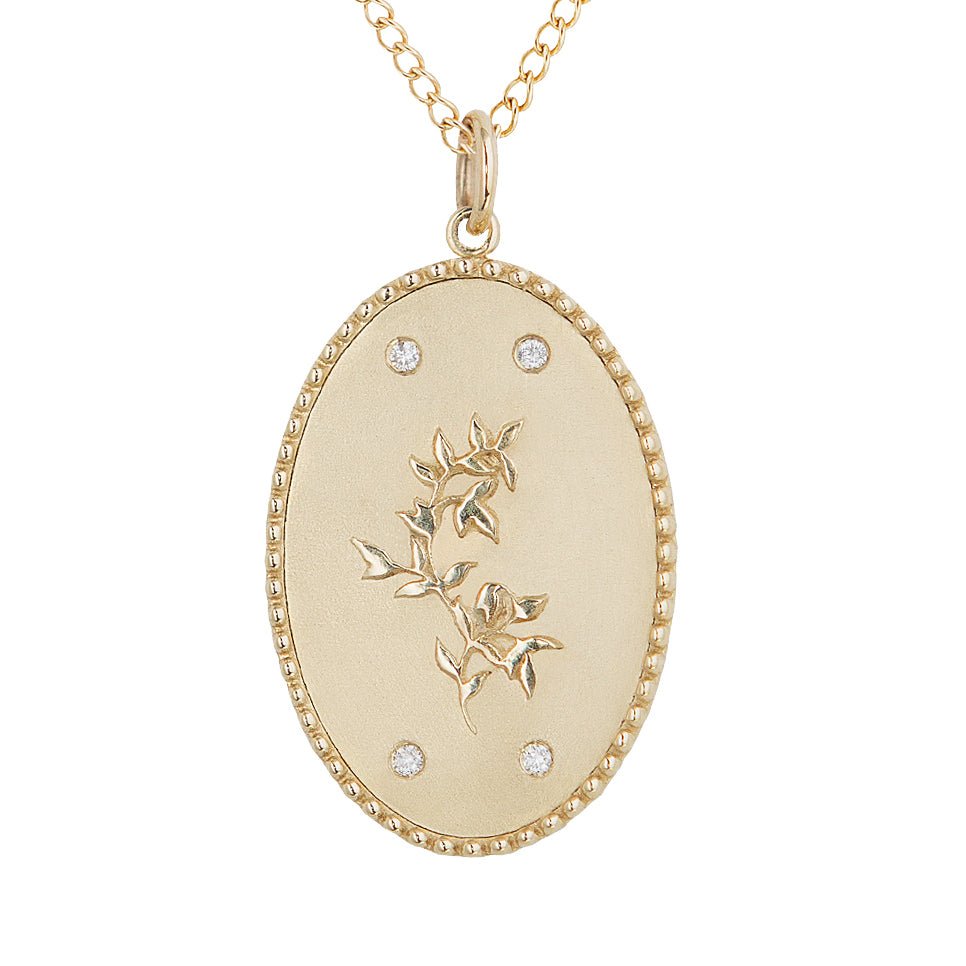 10K Gold Large "Pomegranate Vine" Necklace with Diamond Detail - Peridot Fine Jewelry - Zahava