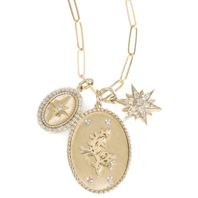 10K Gold Large "Pomegranate Vine" Necklace with Diamond Detail - Peridot Fine Jewelry - Zahava