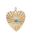 10K Gold Large Textured Heart Pendant with Turquoise - Peridot Fine Jewelry - Zahava