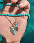 10K Gold Large Textured Heart Pendant with Turquoise - Peridot Fine Jewelry - Zahava