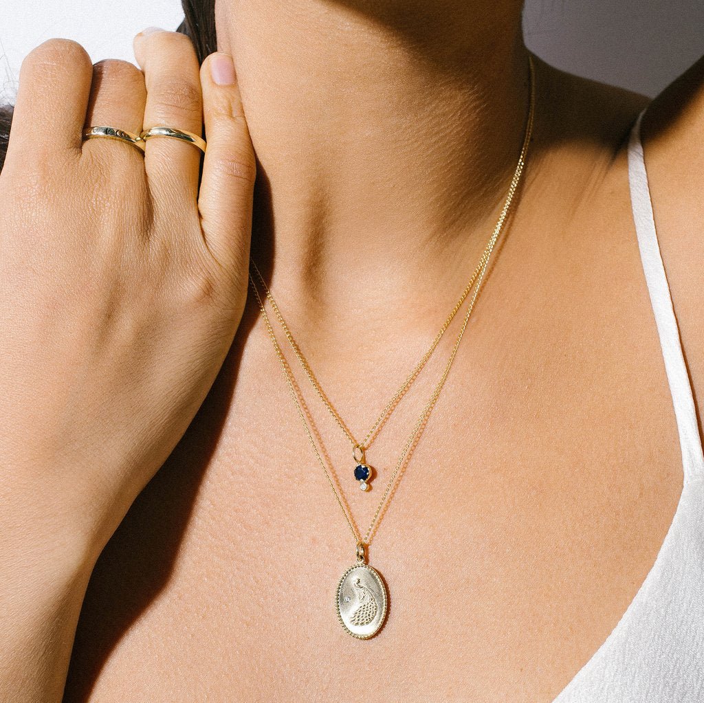 10K Gold Medium "Peacock" Necklace with Diamond Detail - Peridot Fine Jewelry - Zahava