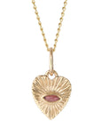 10K Gold Mini Textured Heart Pendant with Pink Tourmaline - Peridot Fine Jewelry - Zahava