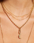 10K Gold Pave Diamond & Dotted Detail "Crescent" Pendant - Peridot Fine Jewelry - Zahava