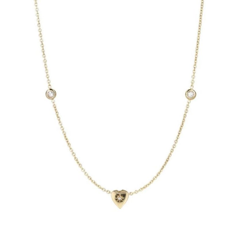 10K Gold Pink Tourmaline "Byrdie" Heart Choker Necklace - Peridot Fine Jewelry - Zahava