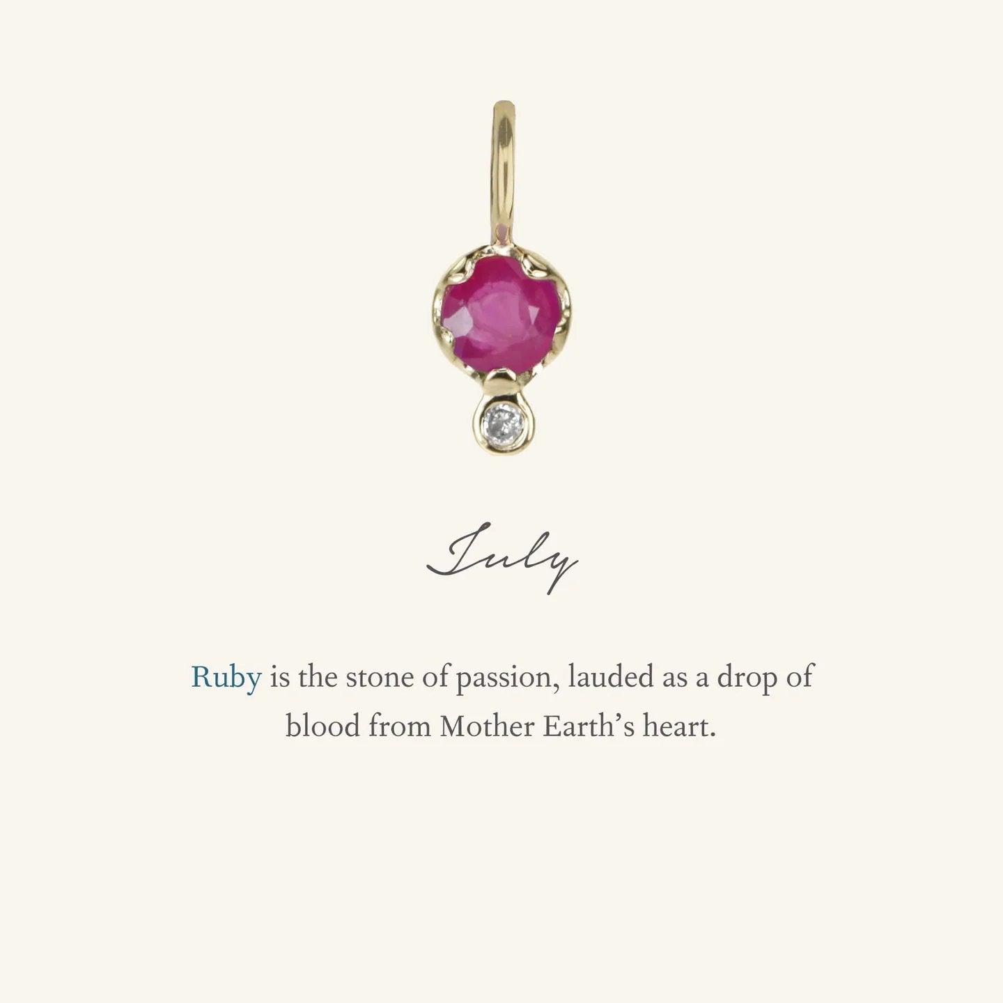 10K Gold Ruby Birthstone Charm with Diamond Drop - Peridot Fine Jewelry - Zahava