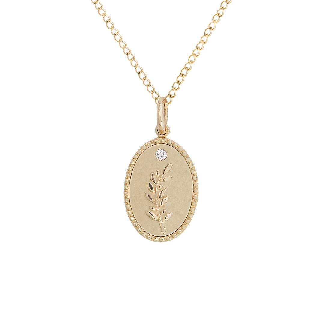 10K Gold Small "Olive Branch" Necklace with Diamond Detail - Peridot Fine Jewelry - Zahava