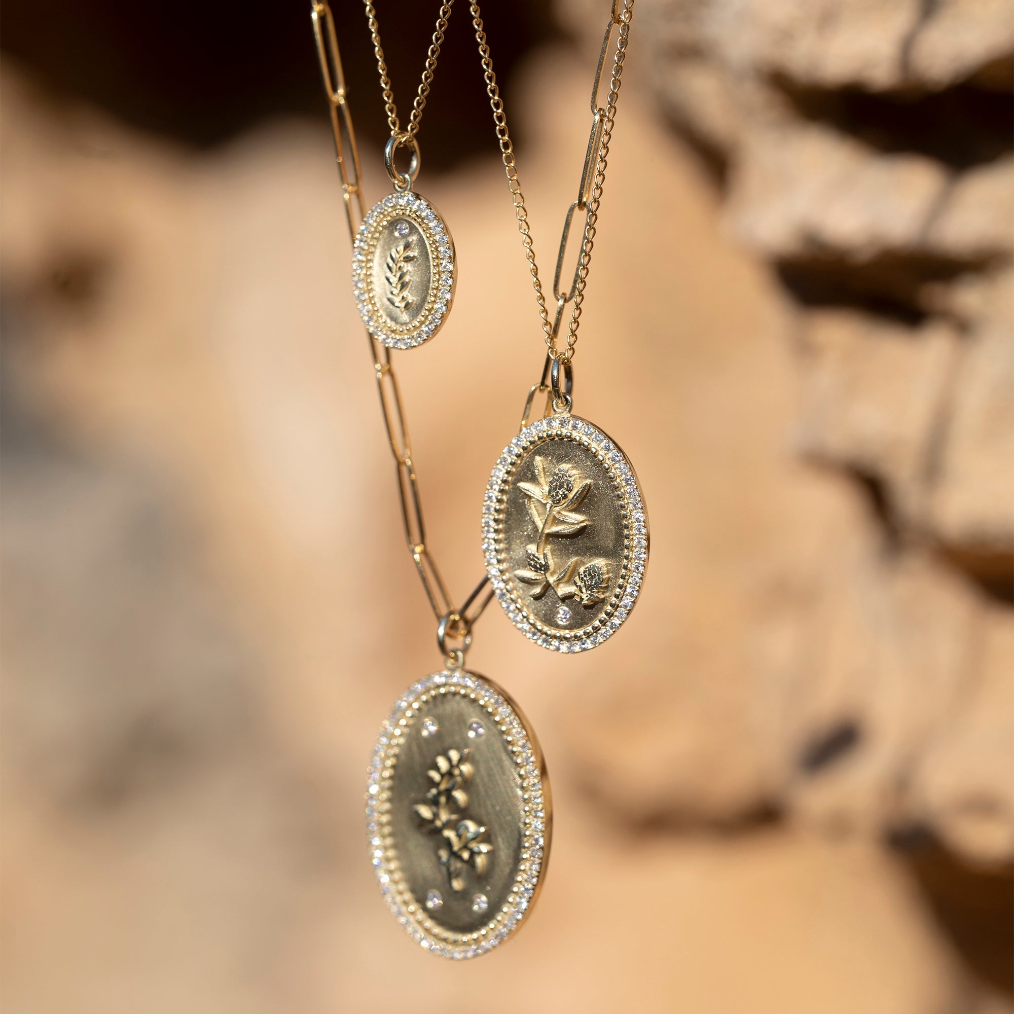 10K Gold Small Pave Diamond "Olive Branch" Pendant - Peridot Fine Jewelry - Zahava