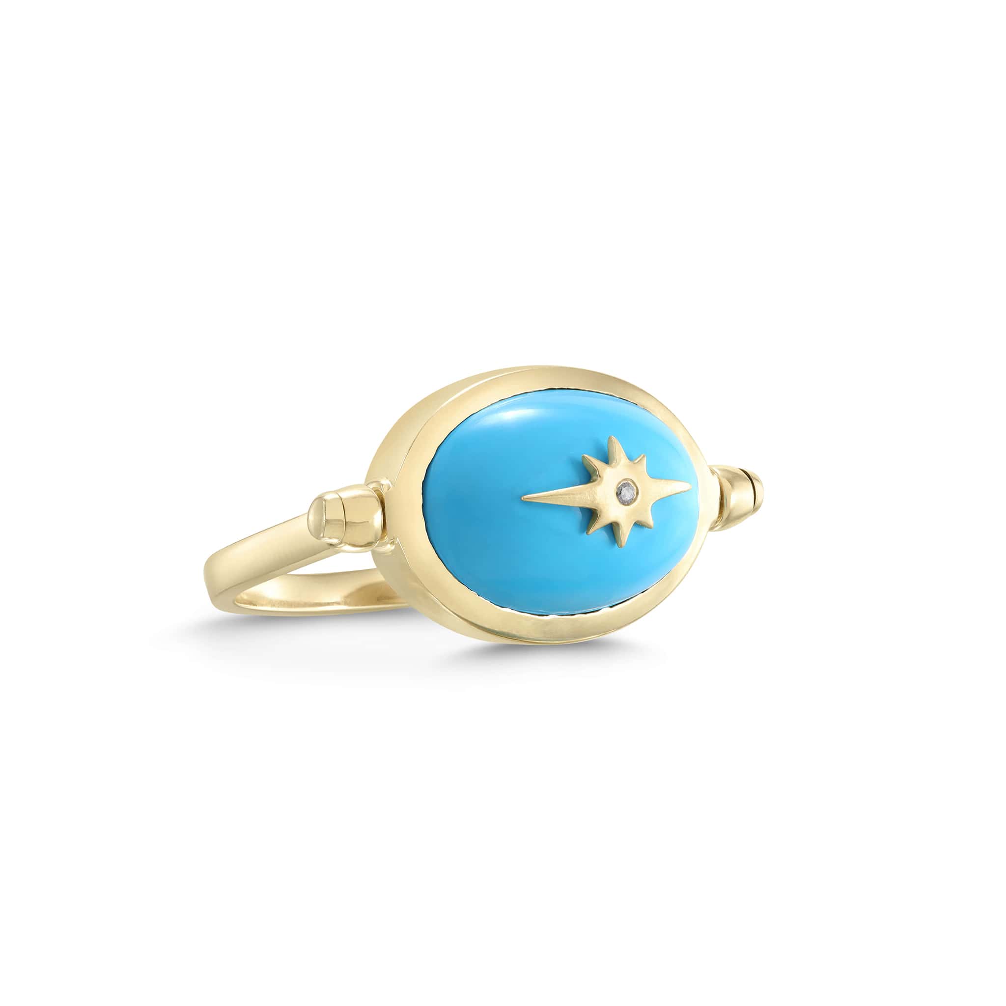 10K Gold Turquoise Spinning "Star" Ring - Peridot Fine Jewelry - Zahava