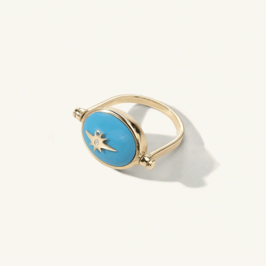 10K Gold Turquoise Spinning "Star" Ring - Peridot Fine Jewelry - Zahava