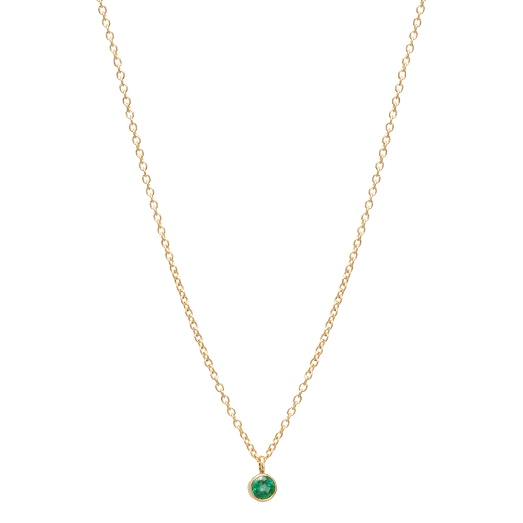 14K Gold and Bezel-Set Emerald Drop Necklace - Peridot Fine Jewelry - Zoe Chicco