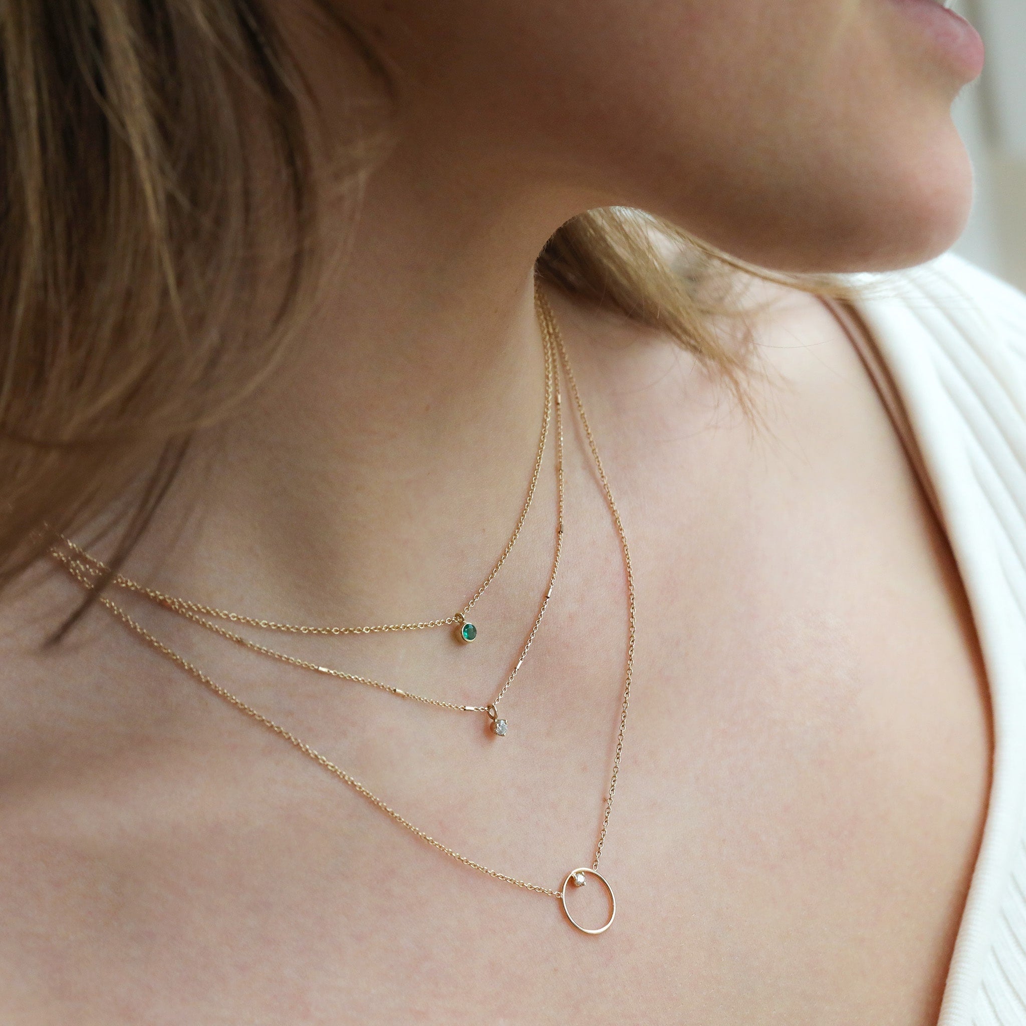 14K Gold and Bezel-Set Emerald Drop Necklace - Peridot Fine Jewelry - Zoe Chicco