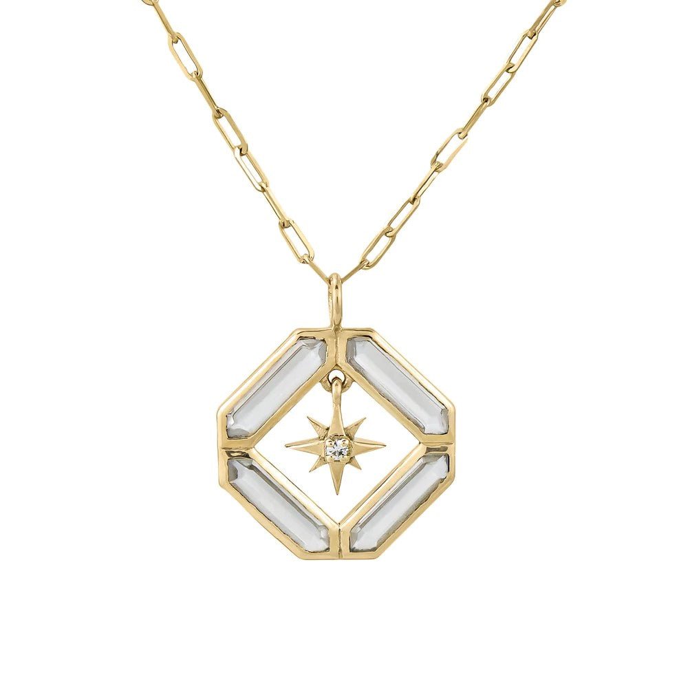 14K Gold "Astra Journey" Square Quartz Necklace with Diamond Star Center - Peridot Fine Jewelry - Metier by Tomfoolery