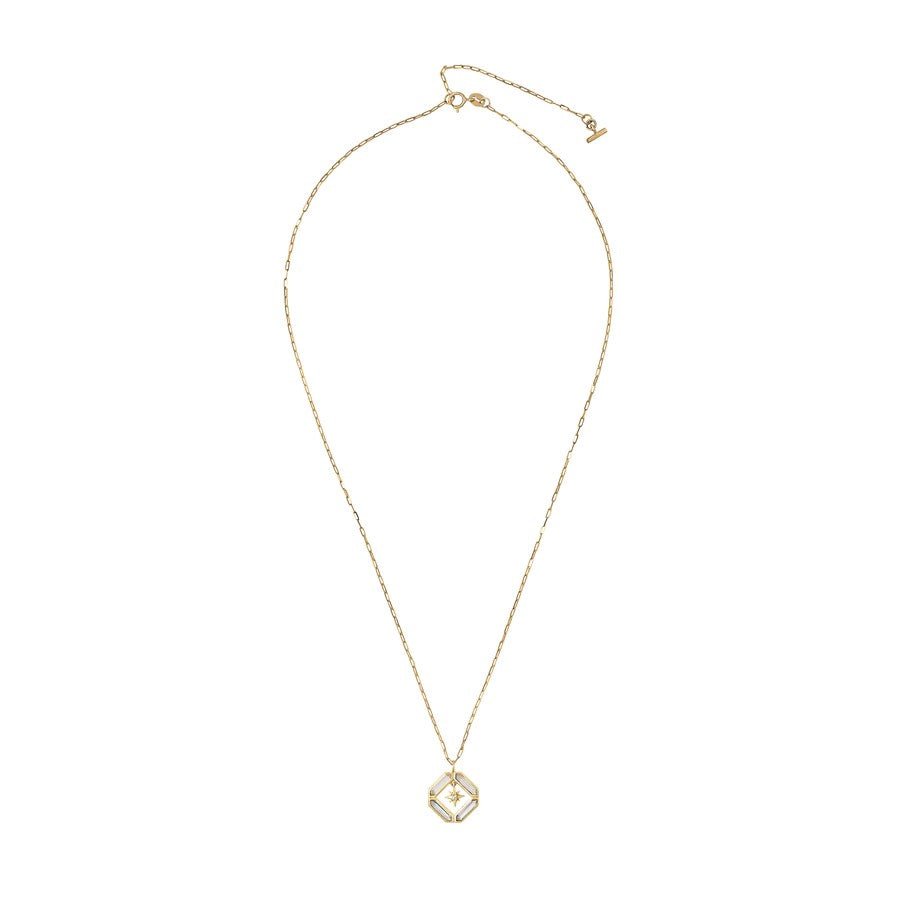 14K Gold "Astra Journey" Square Quartz Necklace with Diamond Star Center - Peridot Fine Jewelry - Metier by Tomfoolery