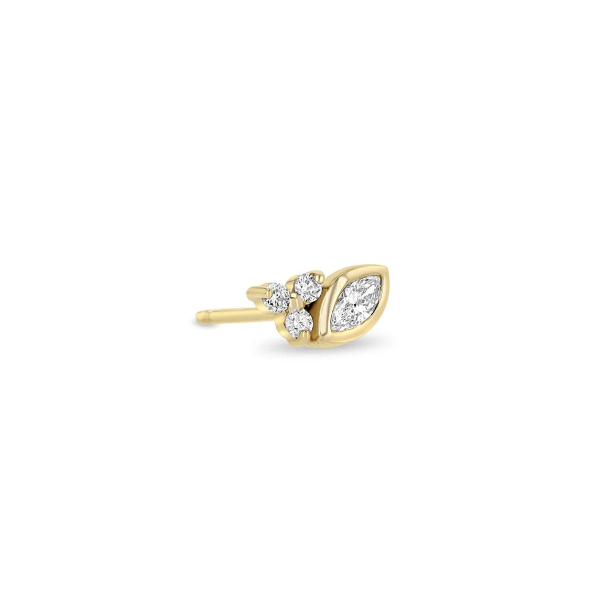 14K Gold Bezel-Set Marquise Diamond Stud Earring with Three Prong-Set Diamonds - Peridot Fine Jewelry - Zoe Chicco