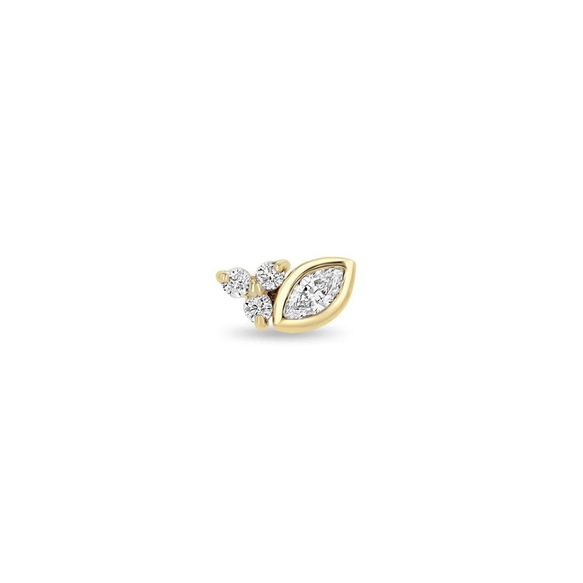 14K Gold Bezel-Set Marquise Diamond Stud Earring with Three Prong-Set Diamonds - Peridot Fine Jewelry - Zoe Chicco
