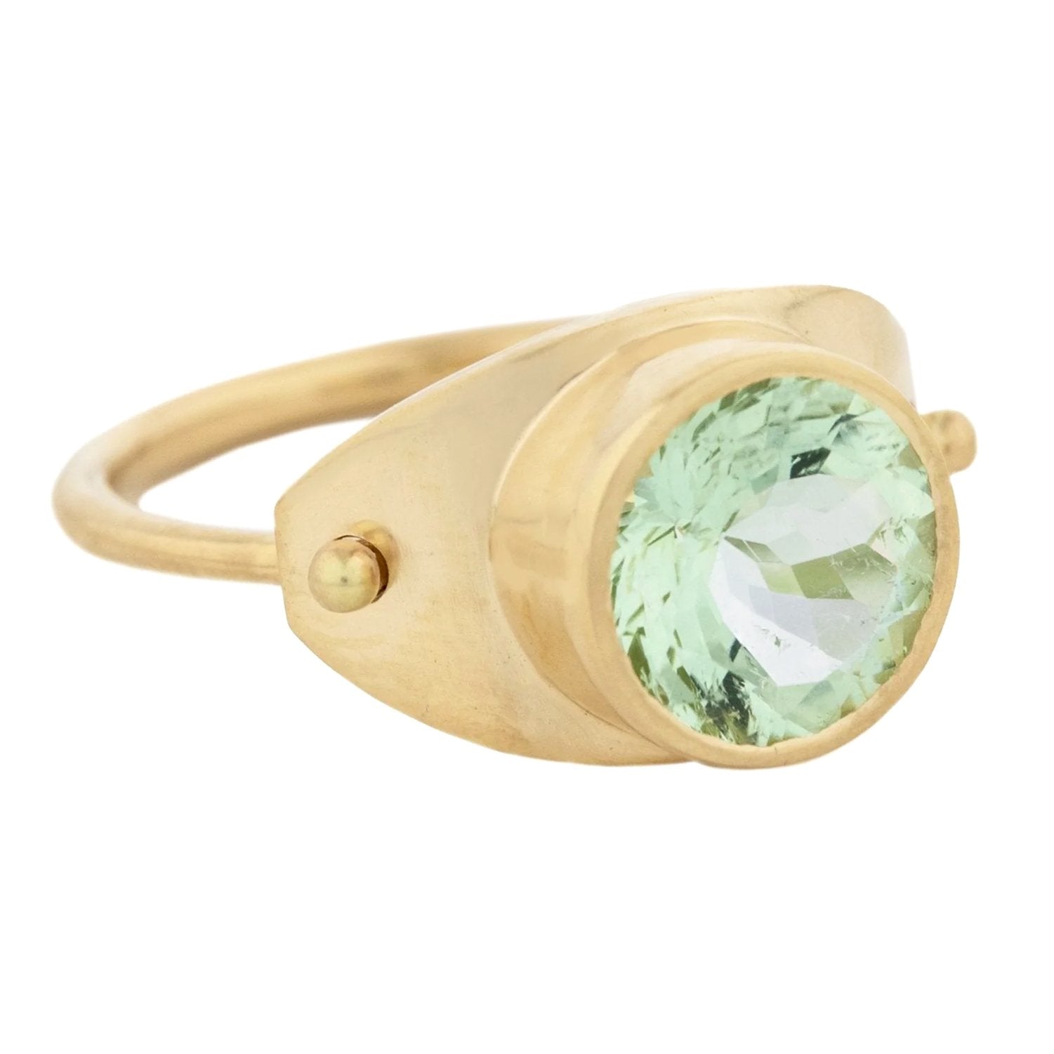 14K Gold Bezel-Set Mint Green Tourmaline "Plate" Ring - Peridot Fine Jewelry - Celine Daoust