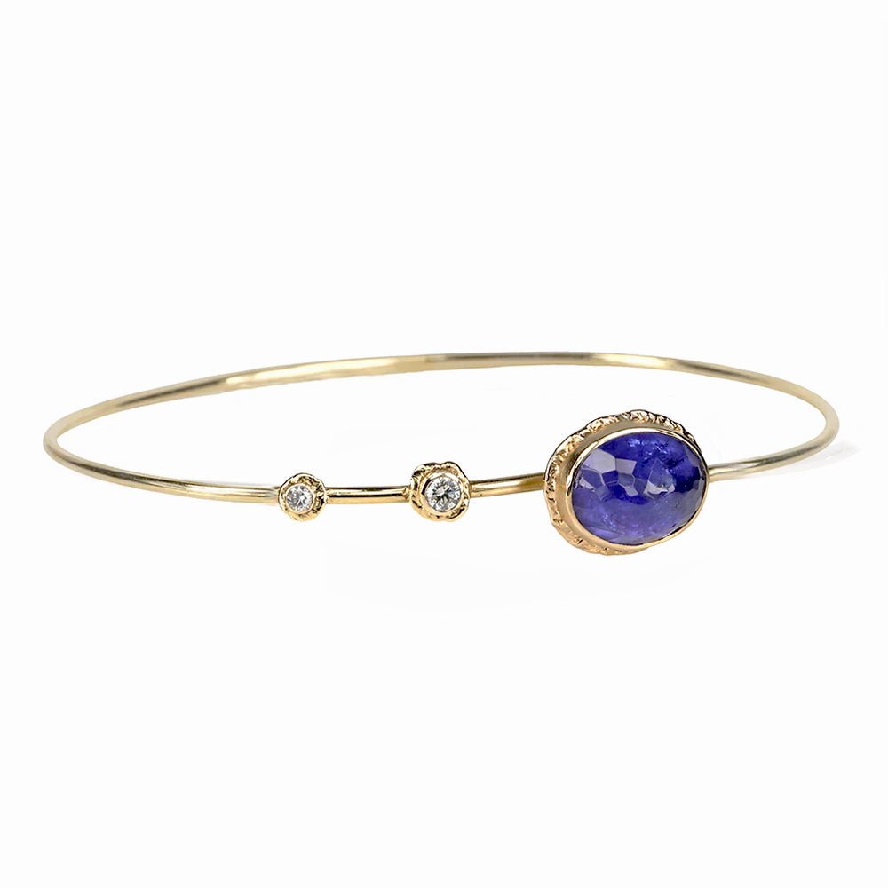 14K Gold Bracelet with Oval Inverted Tanzanite and Two Diamond Accents - Peridot Fine Jewelry - Jamie Joseph