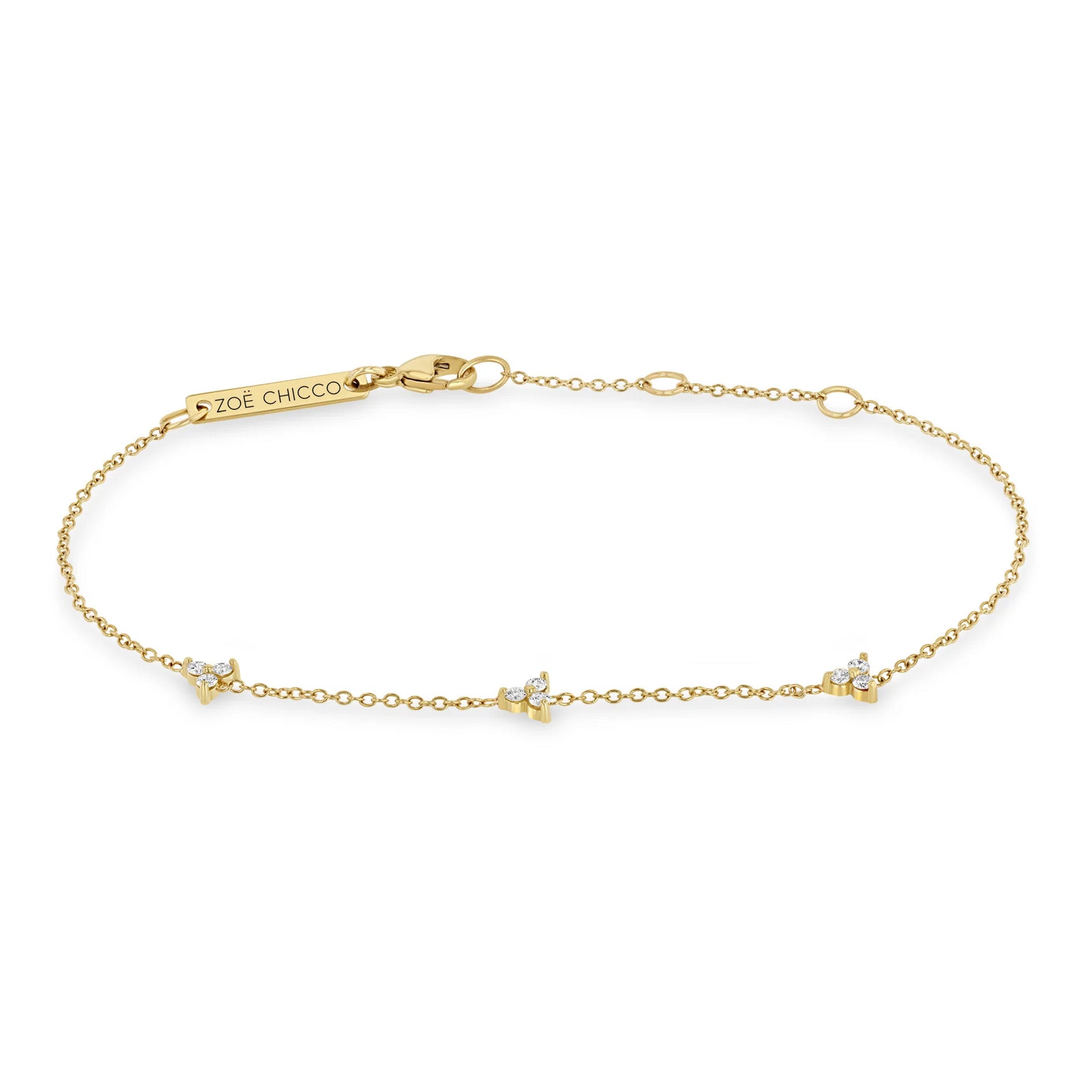 14K Gold Bracelet with Three Prong-Set Diamond Trio Stations - Peridot Fine Jewelry - Zoe Chicco