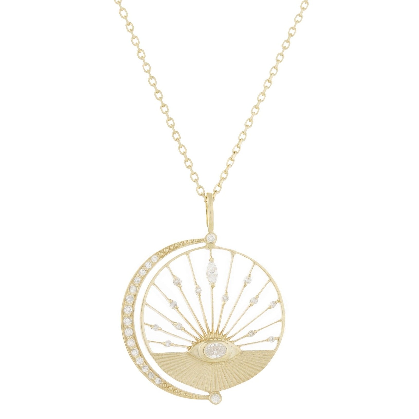 14K Gold "Dream Maker" Necklace with Pave Diamond Crescent - Peridot Fine Jewelry - Celine Daoust