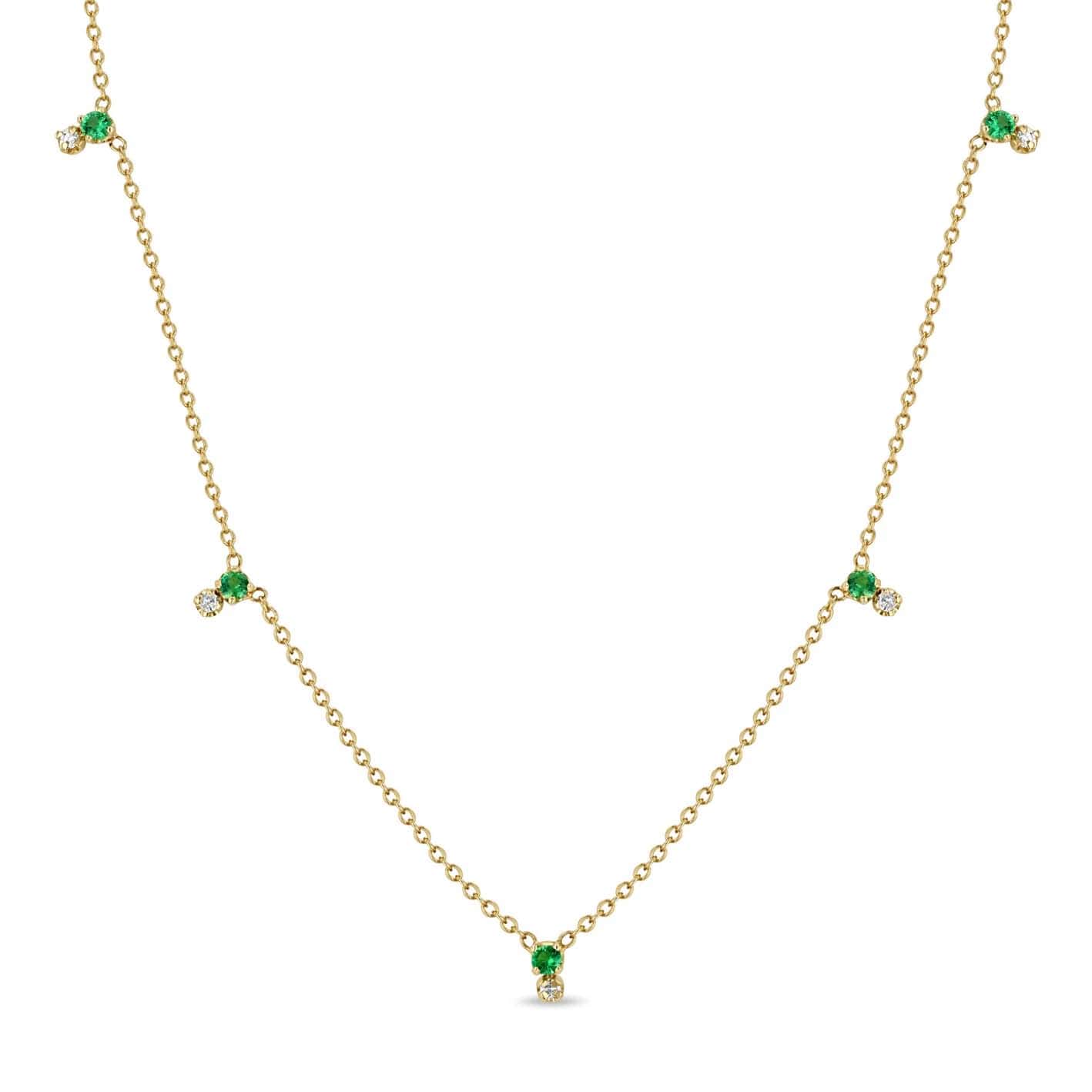14K Gold Emerald & Diamond Station Drop Necklace - Peridot Fine Jewelry - Zoe Chicco