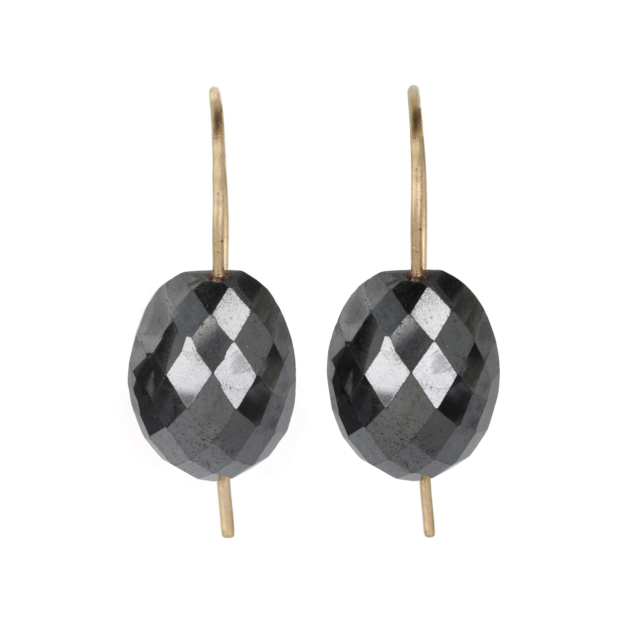 14K Gold Faceted Hematite Oval Drop Earrings - Peridot Fine Jewelry - Rosanne Pugliese