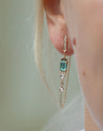14K Gold Front-to-Back Chain Earrings with Rosecut Green Tourmalines - Peridot Fine Jewelry - Celine Daoust
