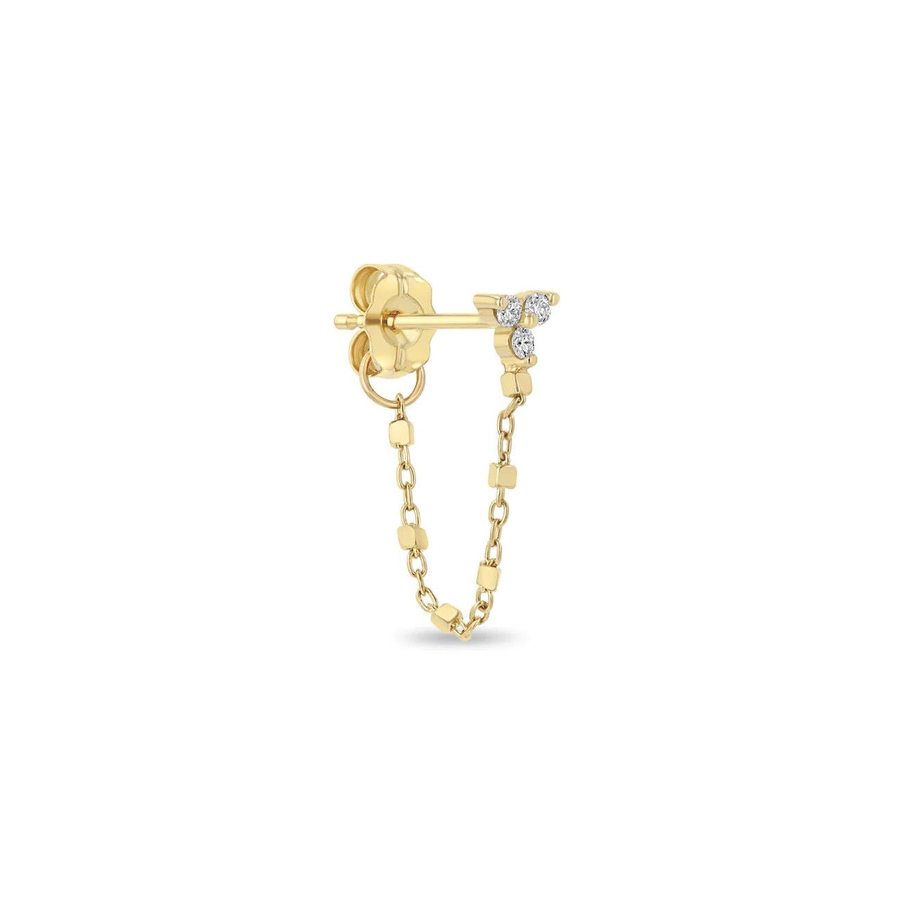14K Gold Front to Back Square Bead Chain Earring with Diamond Trio - Peridot Fine Jewelry - Zoe Chicco