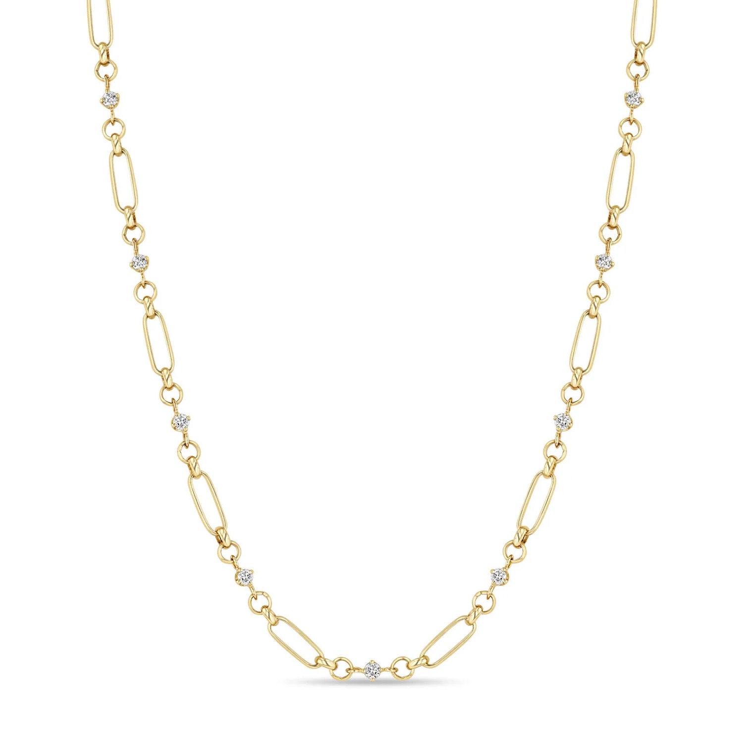 14K Gold Mixed Media Paperclip and Rolo Chain with 13 Diamonds - Peridot Fine Jewelry - Zoe Chicco