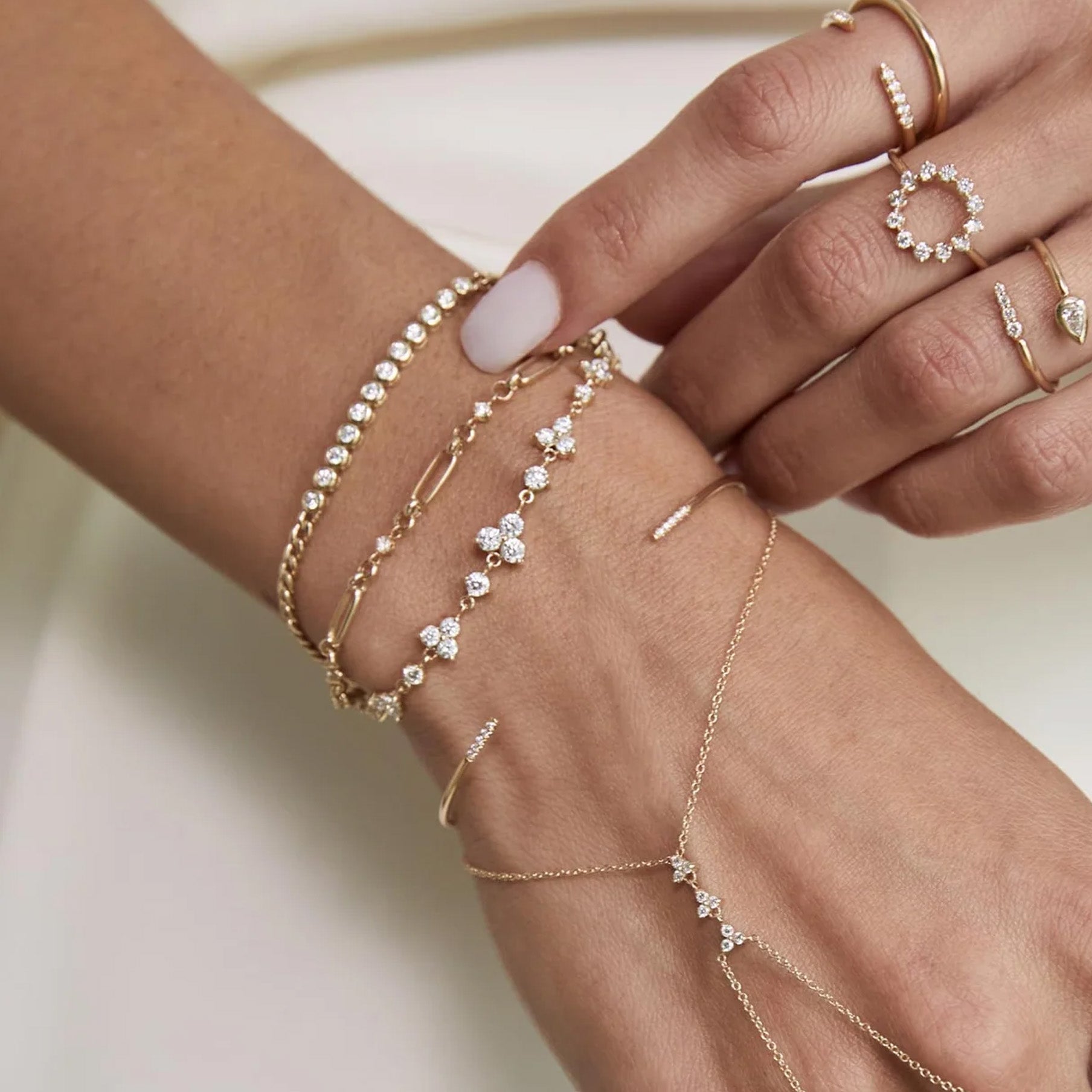 14K Gold Mixed Paperclip and Rolo Chain Bracelet with Six Diamonds - Peridot Fine Jewelry - Zoe Chicco