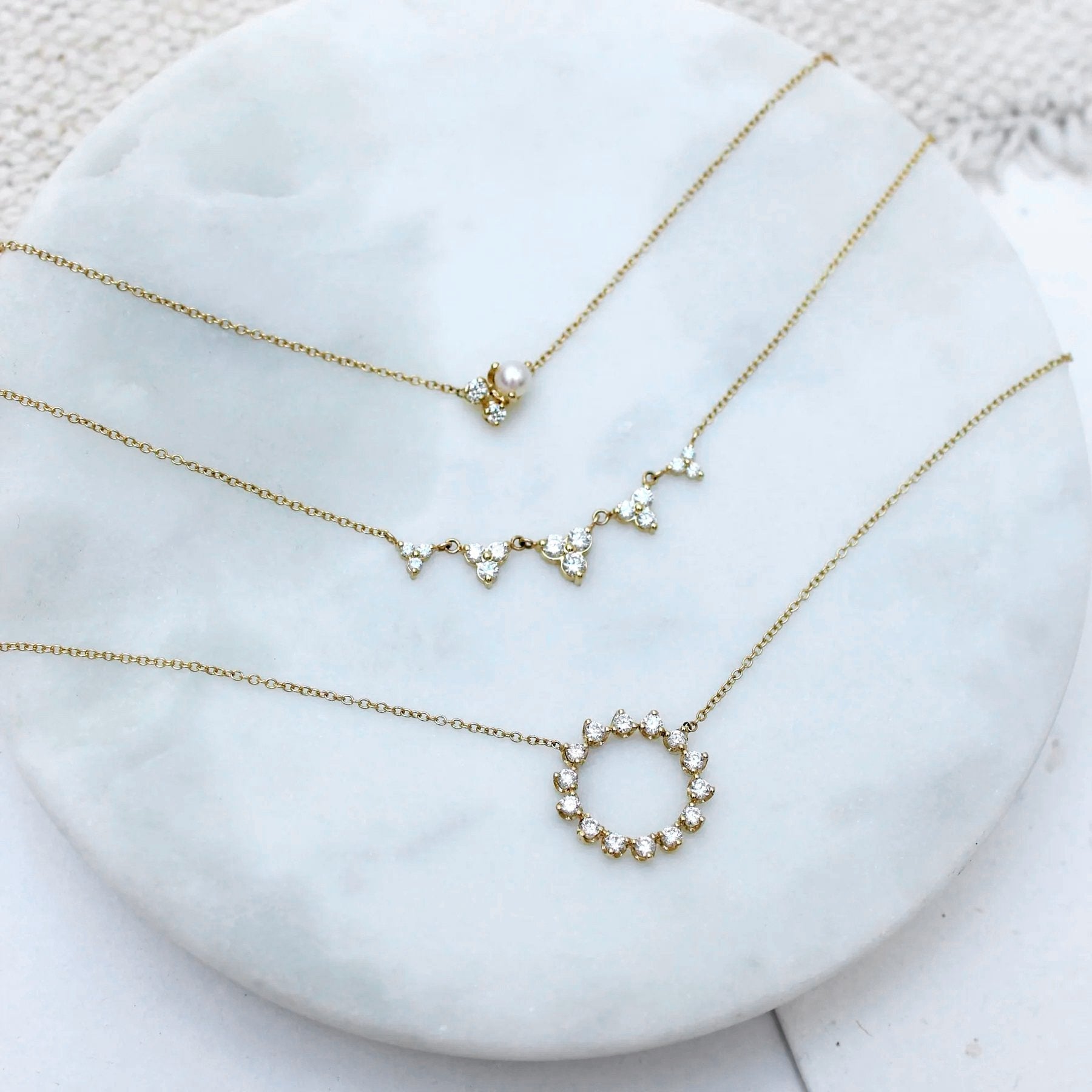 14K Gold Necklace with Five Graduated Diamond Trios - Peridot Fine Jewelry - Zoe Chicco